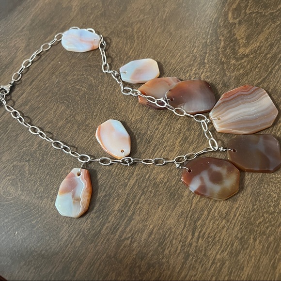 Gorgeous chunky agate necklace with silver chain LUC 925 - Picture 4 of 9